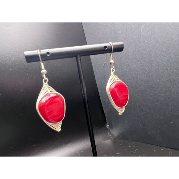 Deep Red Wire-Wrapped Earring - Picture 4 of 5